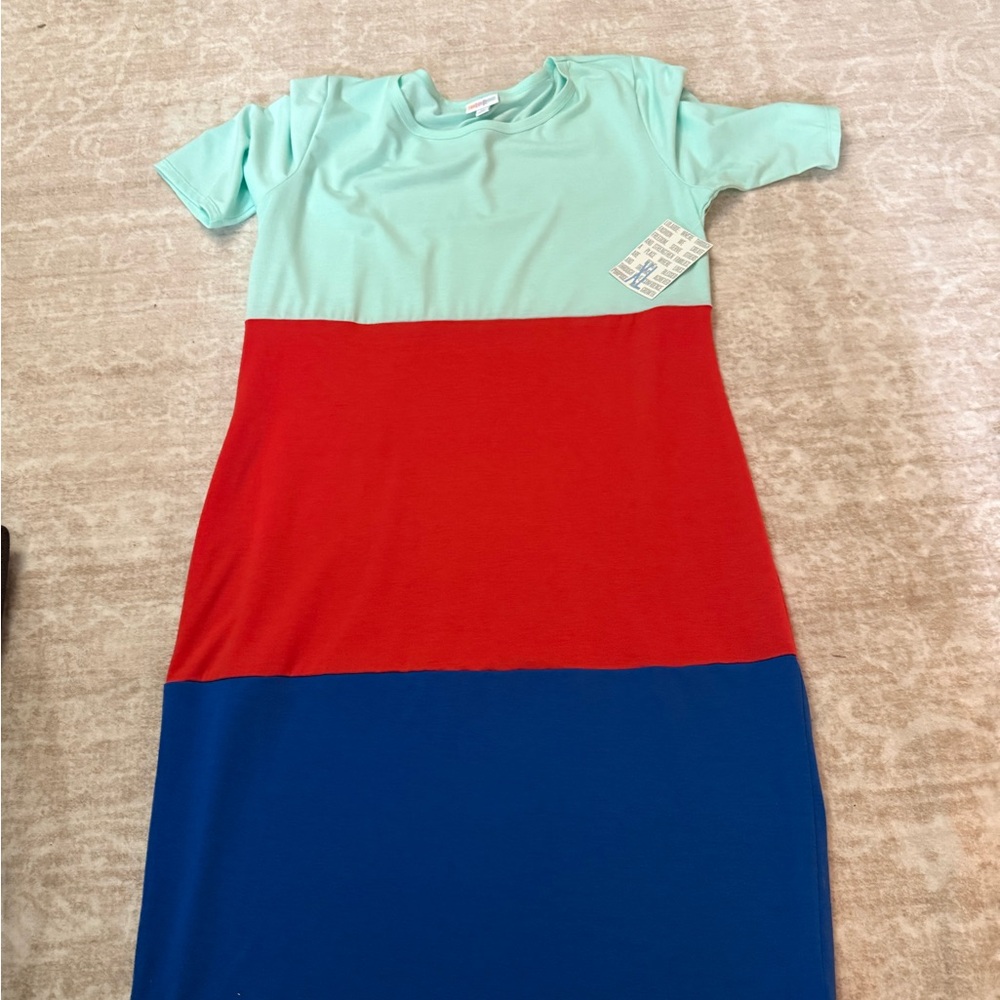 LuLaRoe Color Block Dress - Mint, Red, and Blue